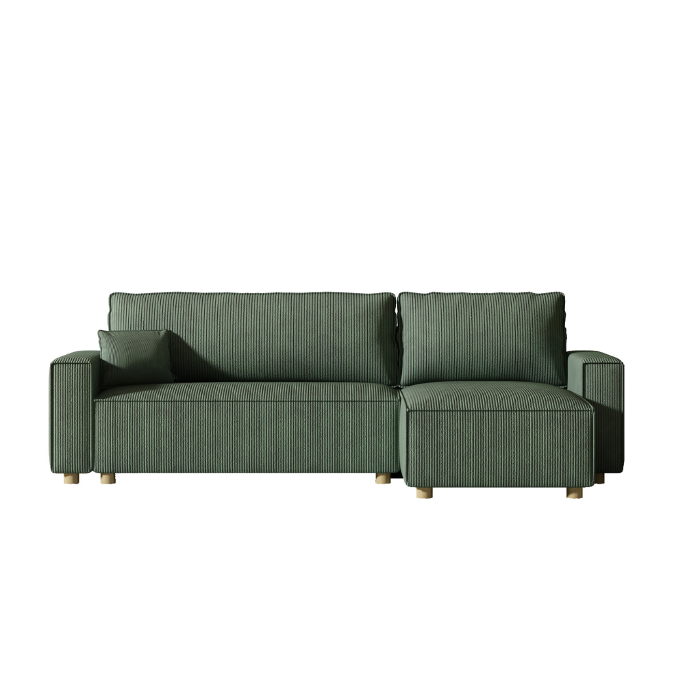 undefined Canapé convertible d'angle en velours côtelé vert