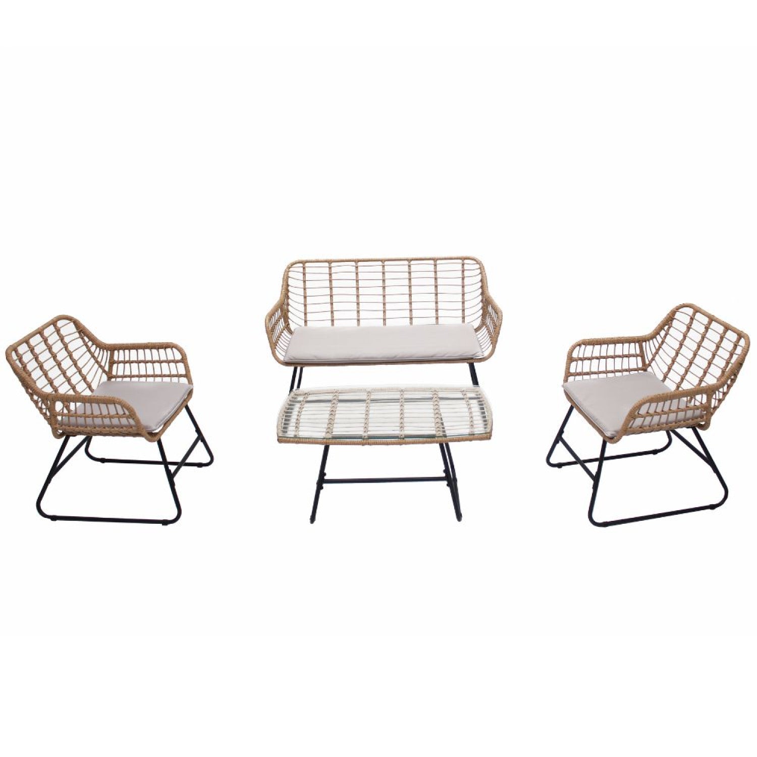 Salon de jardin 4 places en rotin et acier beige et noir ALVARADO