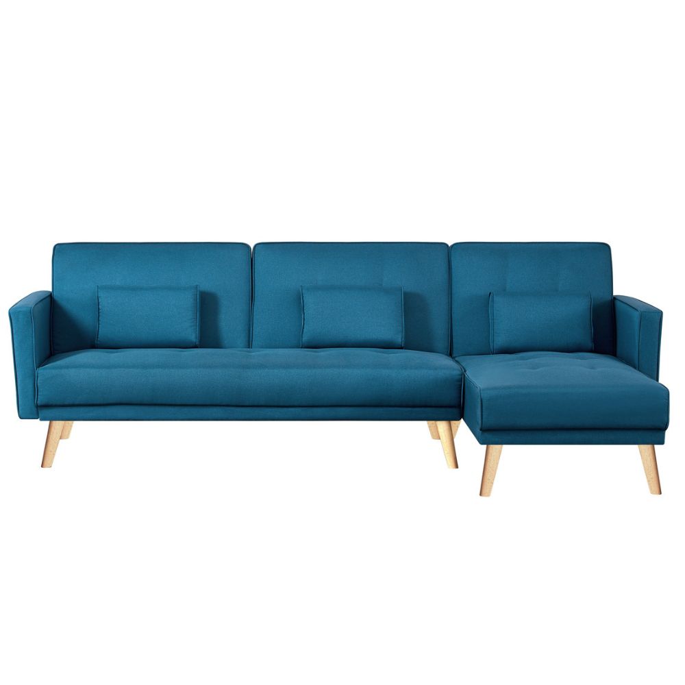 Canapé d'angle réversible et convertible 4 places en tissu bleu canard LUCCA
