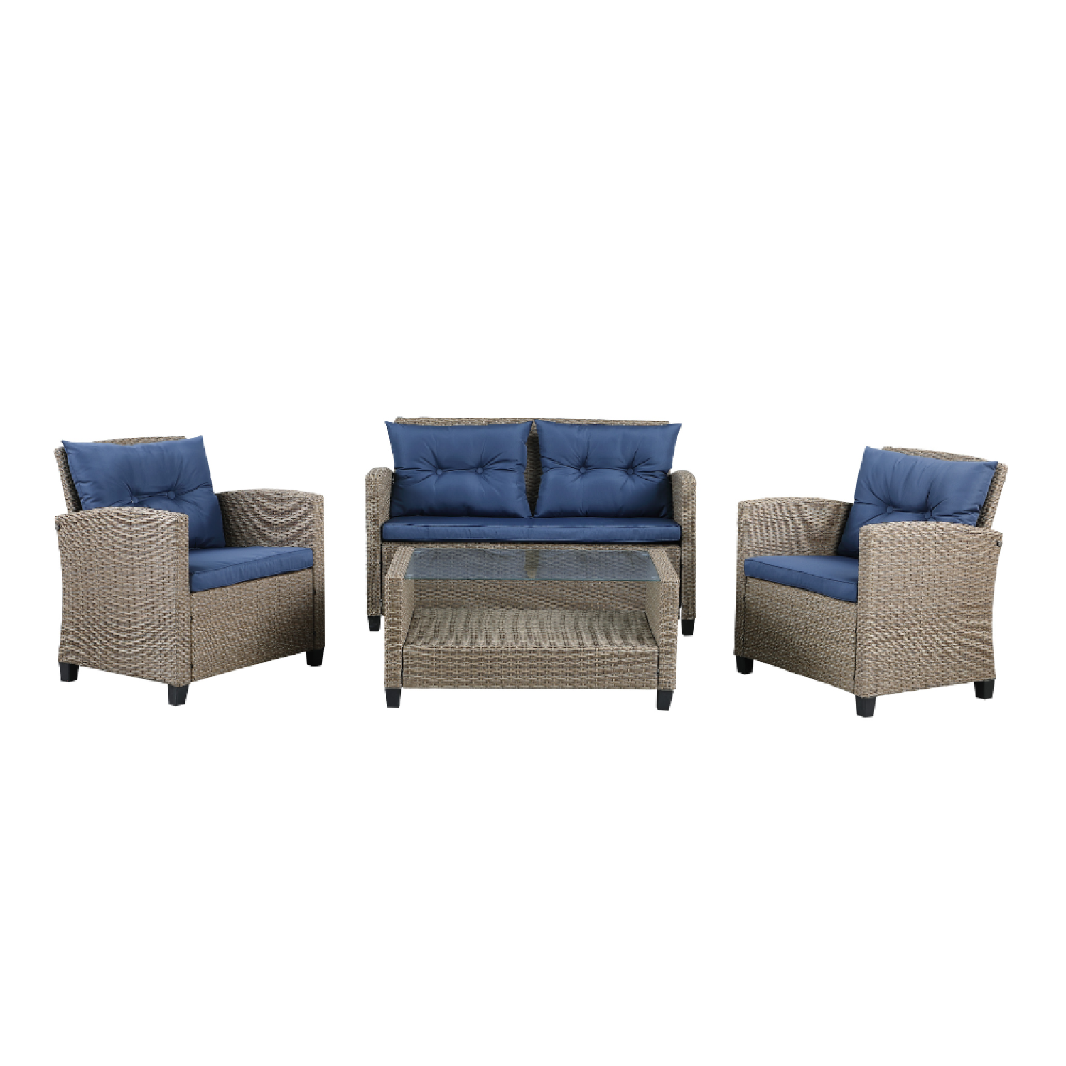 undefined Salon de jardin 4 places en résine tressée gris/bleu