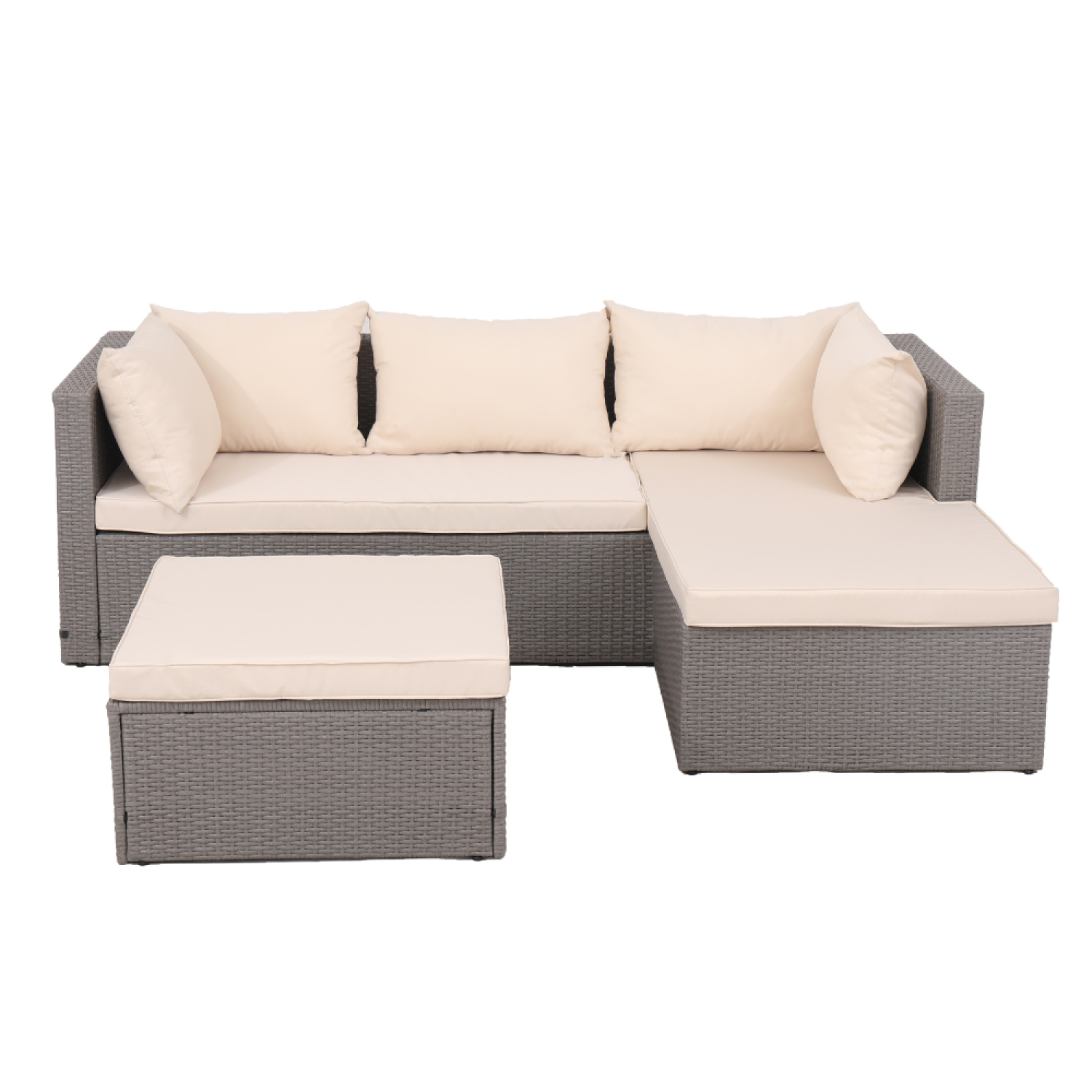 undefined Salon de jardin en résine tressée 4 places gris/beige