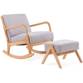 Rocking Chair + pouf scandinave en bois et tissu gris TORSHAVN