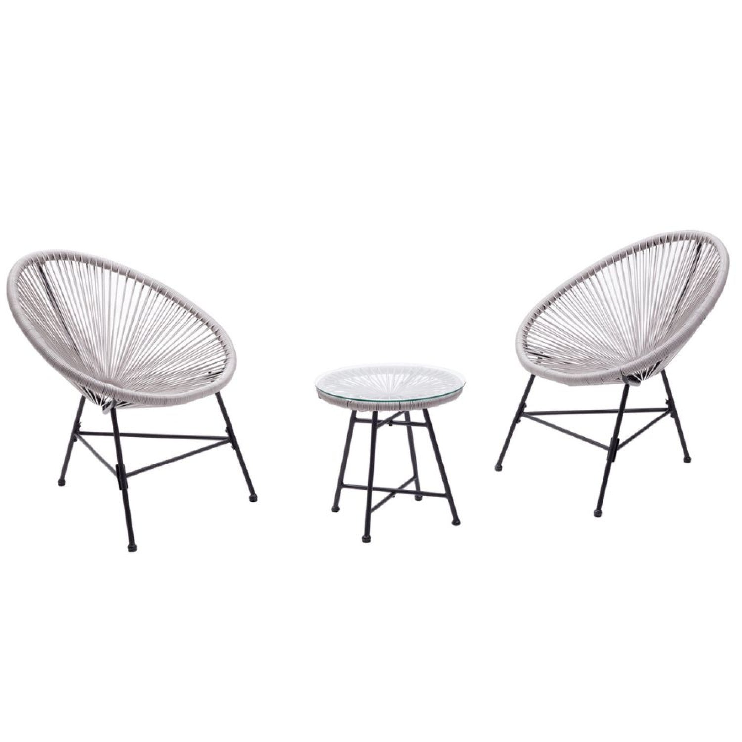 Salon de jardin 2 fauteuils ronds et table basse gris clair LIO