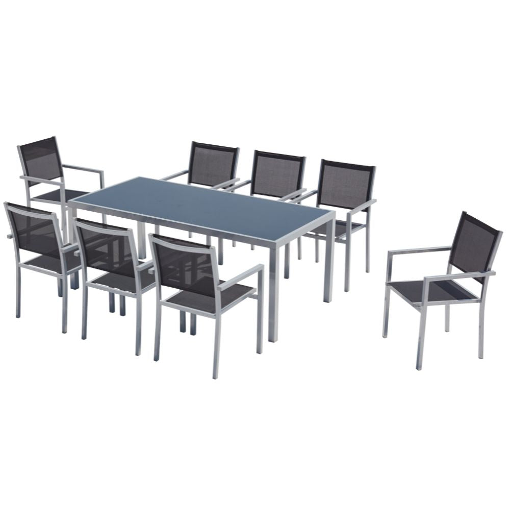 undefined Table de jardin et 8 fauteuils aluminium et toile PVC gris