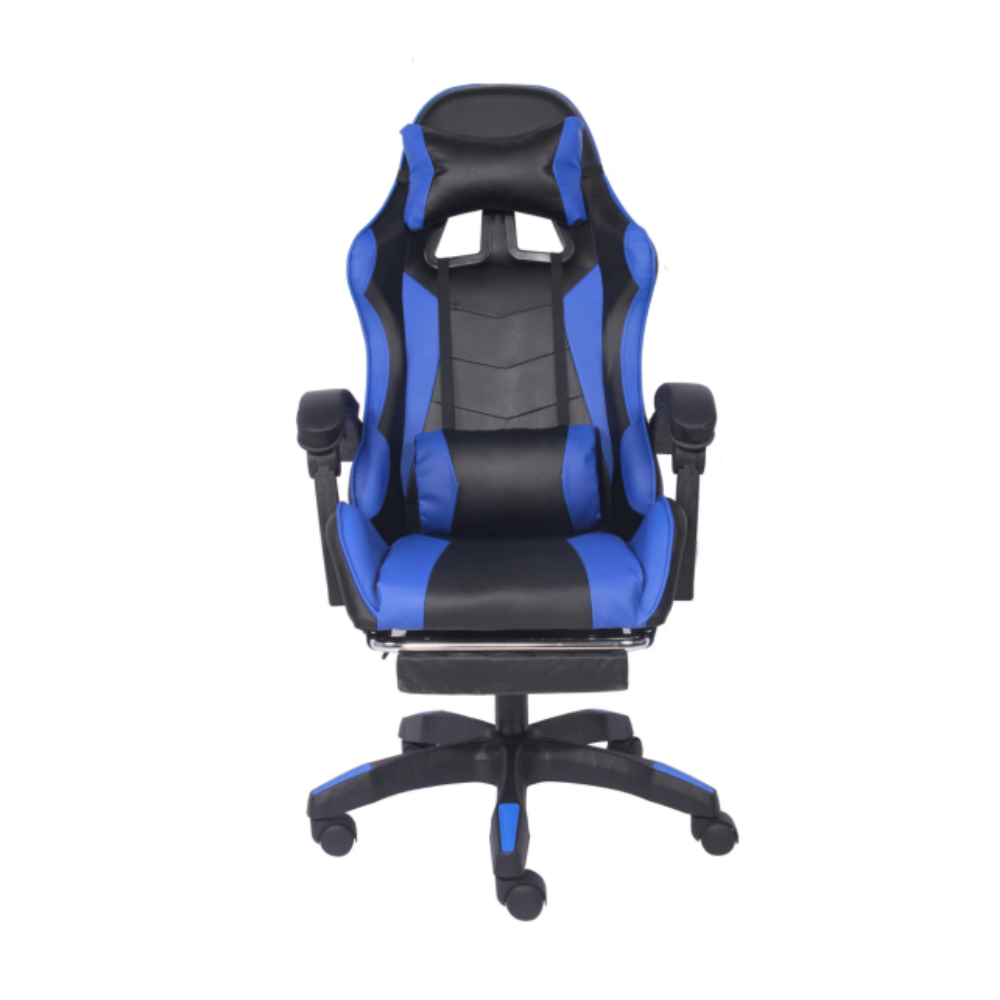 undefined Chaise de gaming massante noir et bleu avec repose pieds