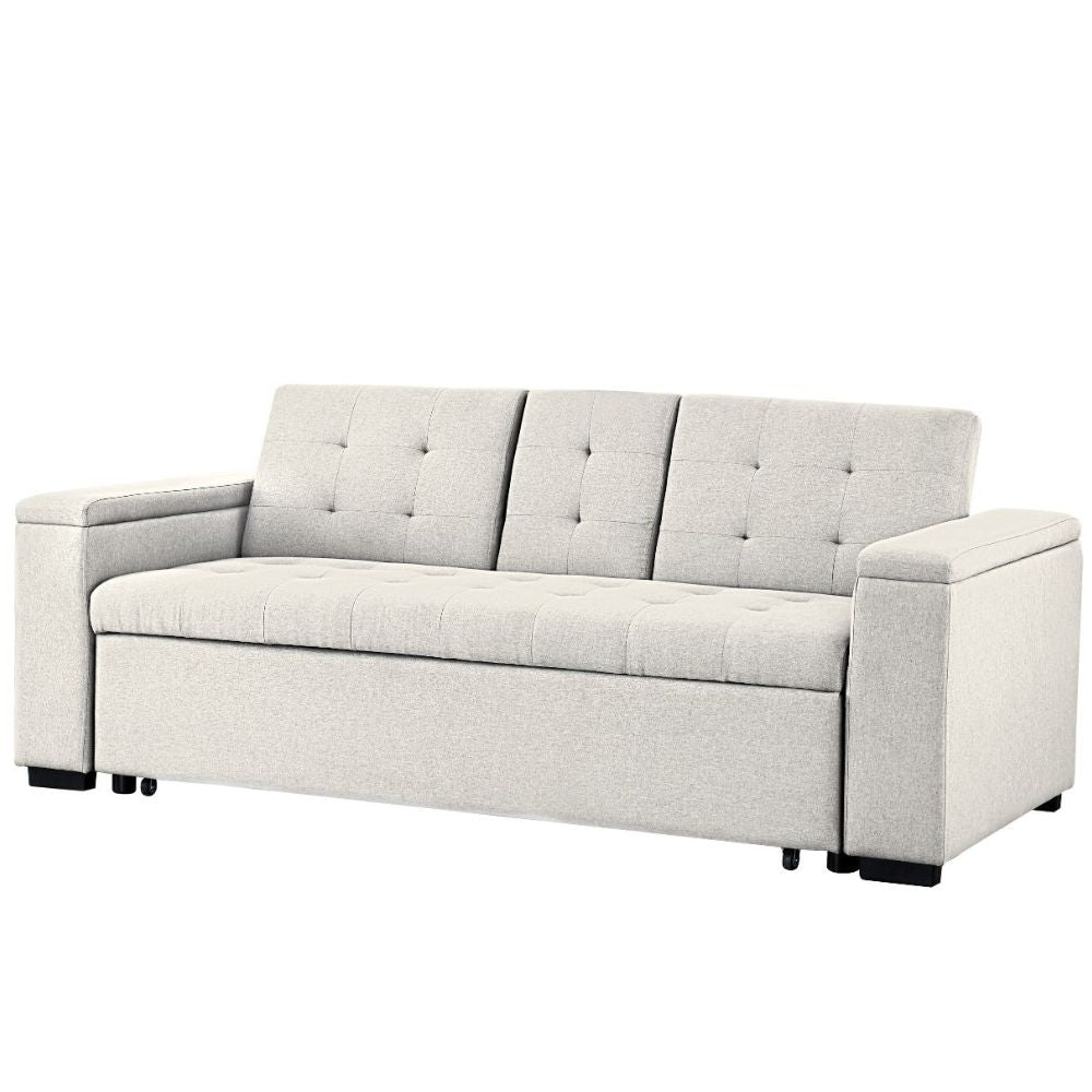 Canapé convertible 3 places en tissu beige TILIA