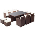 undefined Table et chaises 10 places encastrables résine marron/blanc