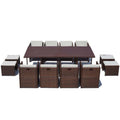 Table et chaise 12 places encastrables alu résine marron/blanc ABASA