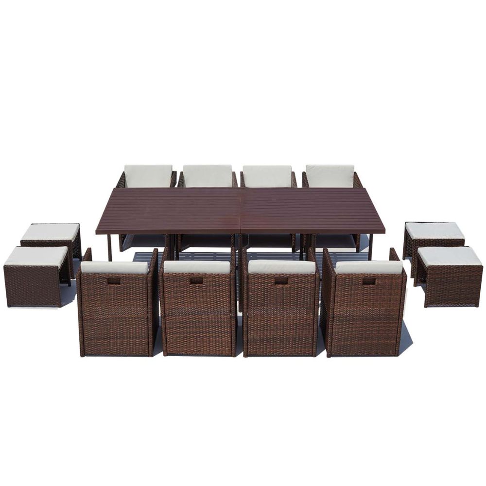 Table et chaise 12 places encastrables alu résine marron/blanc ABASA