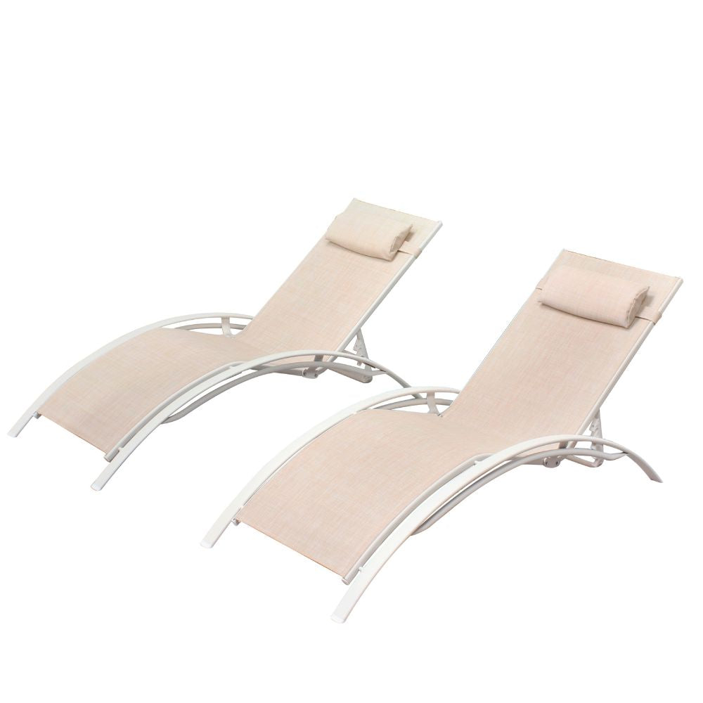 undefined Lot de 2 transats empilables et ajustables écru/ blanc