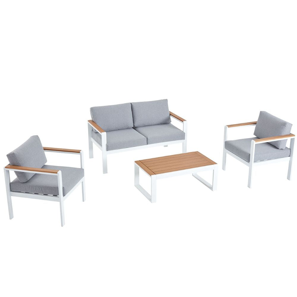 undefined Salon de jardin bas 4 places en aluminium blanc