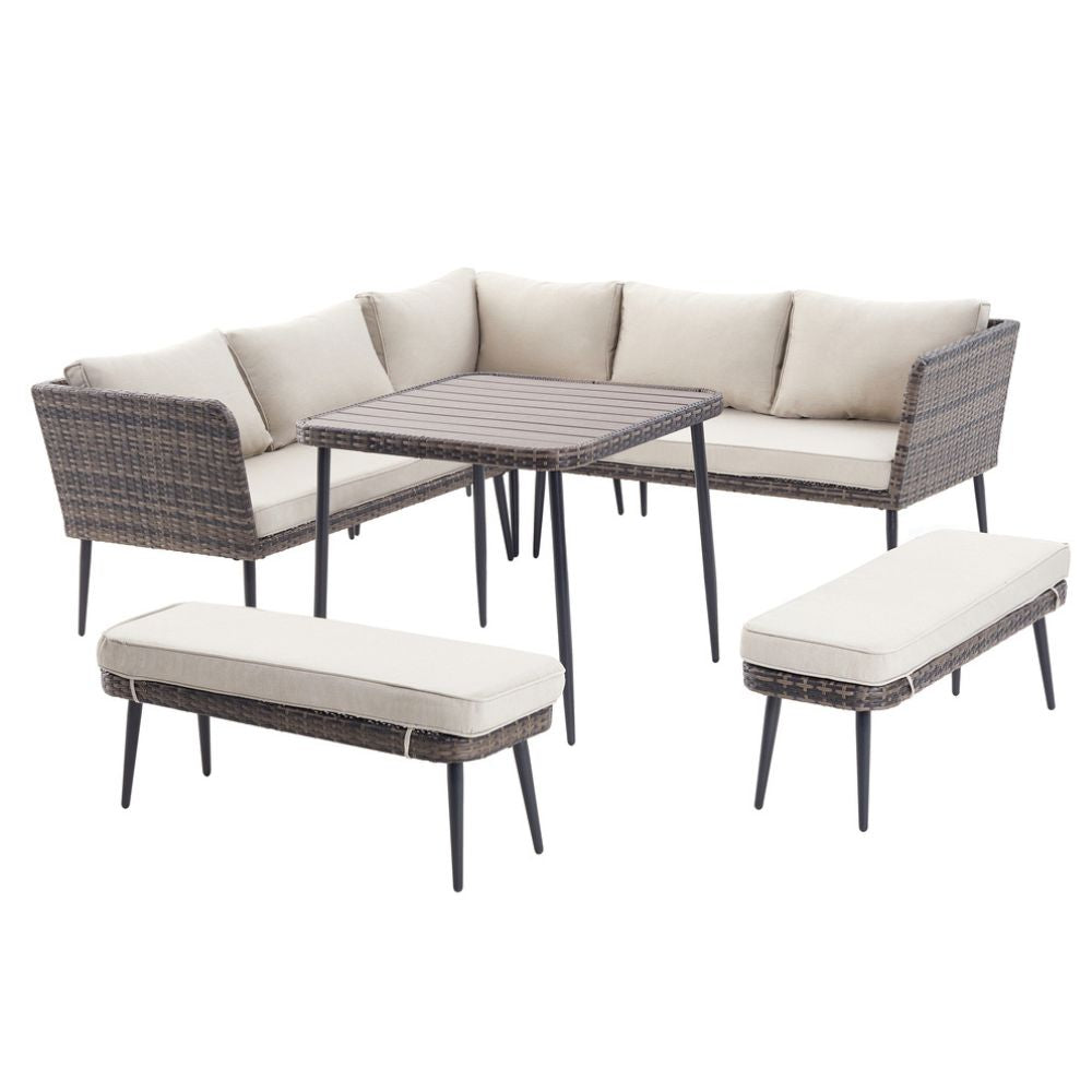 undefined Salon de jardin 9 places en résine marron beige