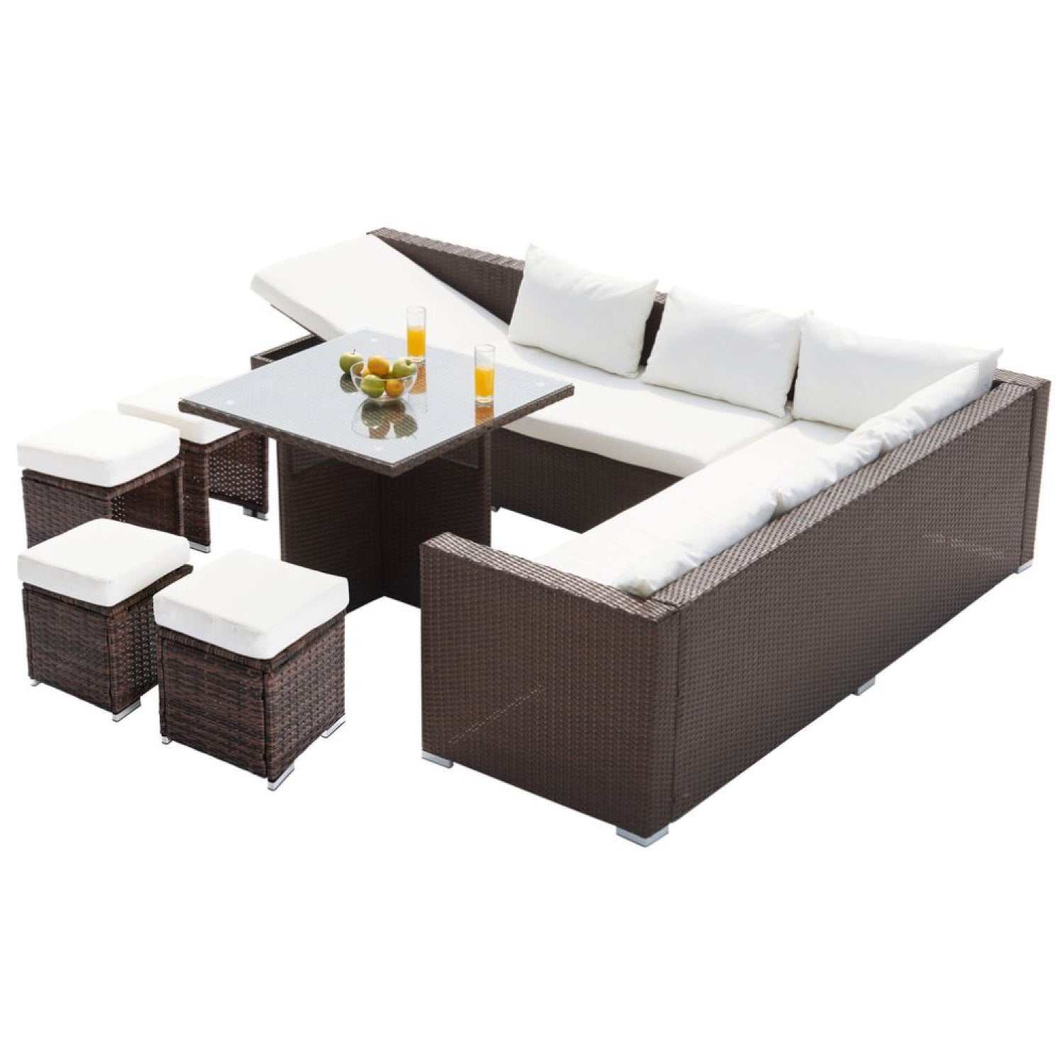 undefined Salon de jardin encastrable 10 places en résine tressée marron