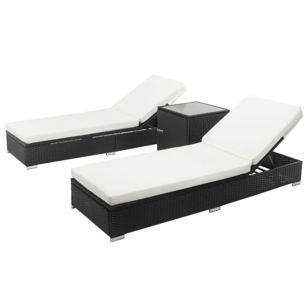 Lot de 2 transats résine tressée noir et matelas blanc DETROIT