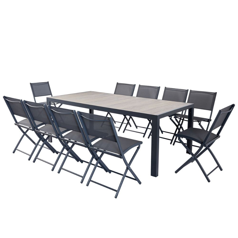 undefined Ensemble table aluminium effet bois et 10 chaises