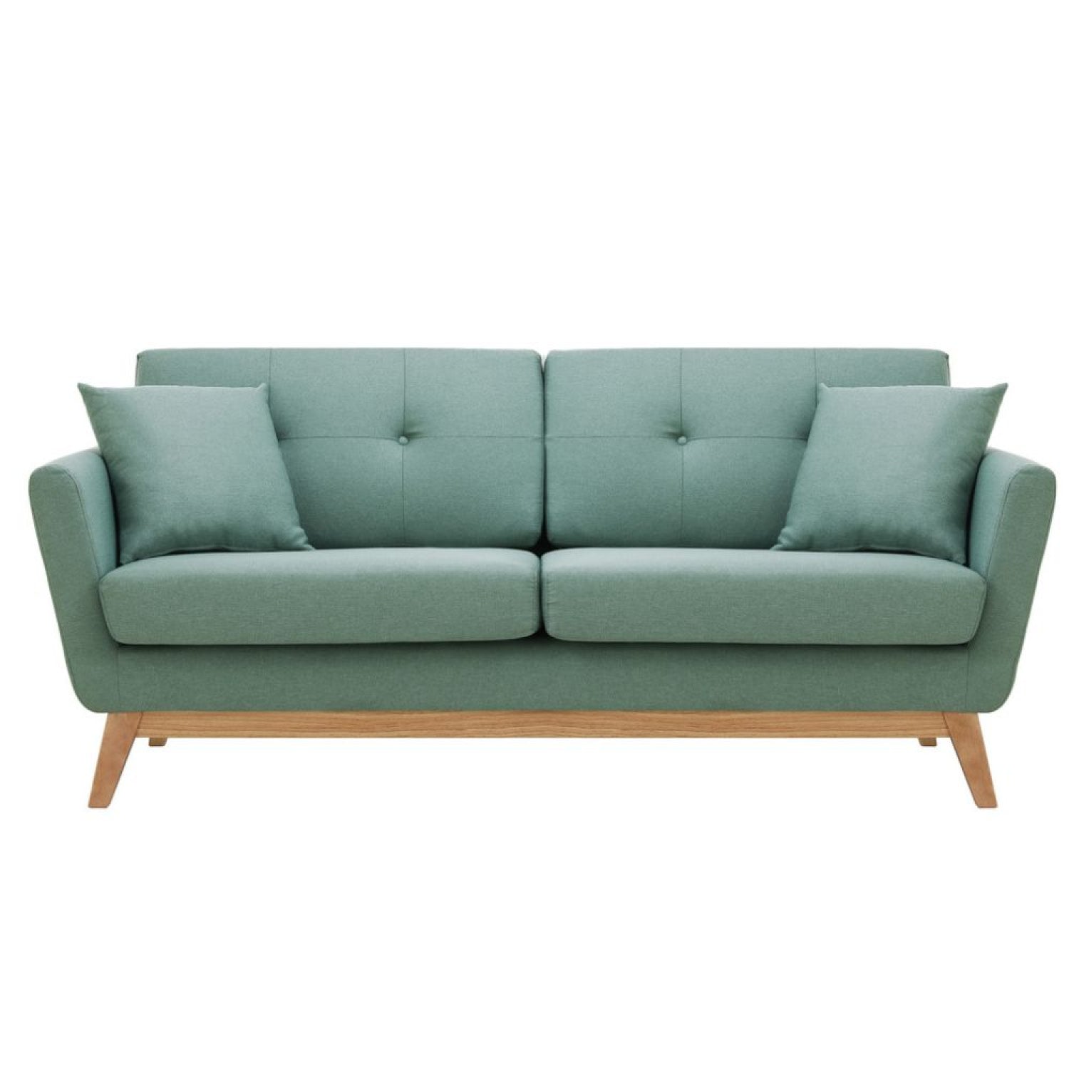 Canapé 3 places scandinave et 2 coussins en tissu vert d'eau OSLO