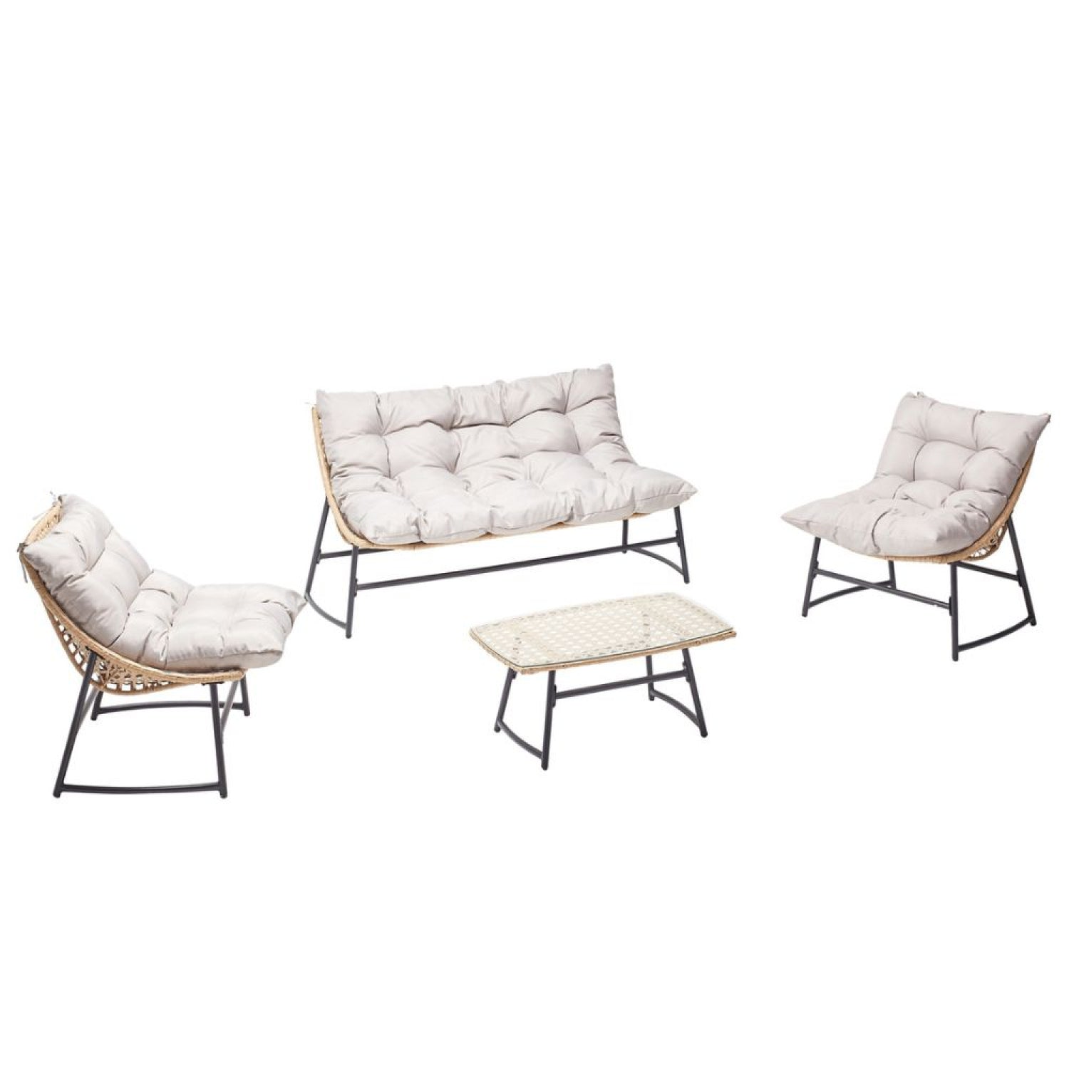 undefined Salon de jardin bas 4 places en résine rotin & acier