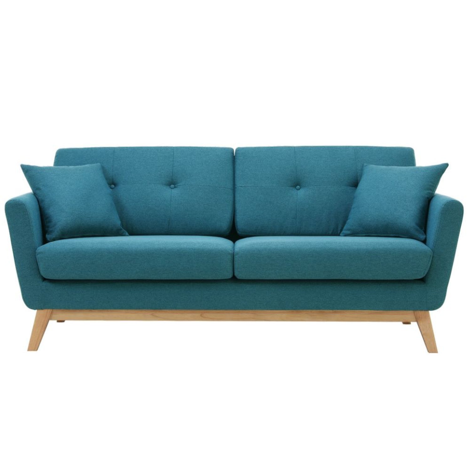 Canapé 3 places scandinave et 2 coussins en tissu bleu canard OSLO