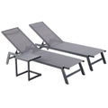 Lot de 2 transats et une table d'appoint gris et noir PEROU