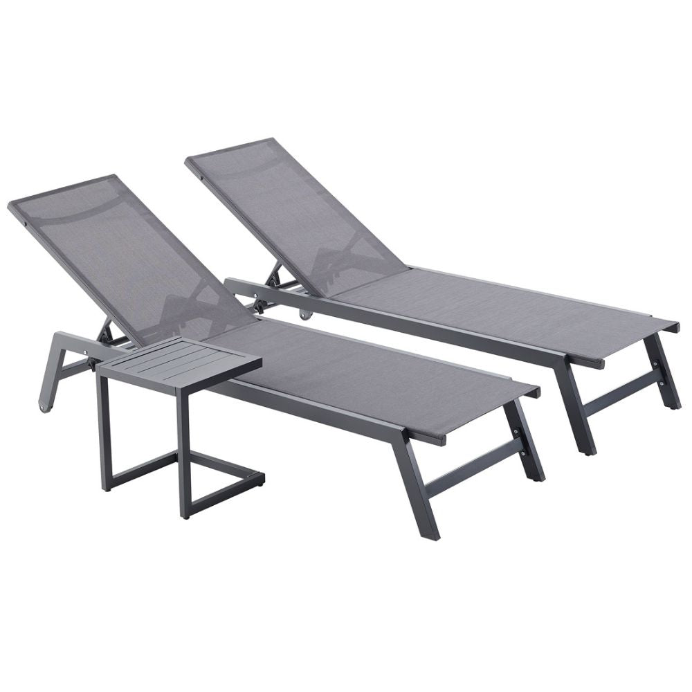 Lot de 2 transats et une table d'appoint gris et noir PEROU
