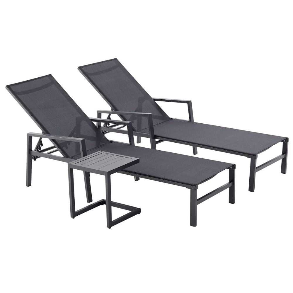undefined Lot de 2 transats et une table d'appoint noir