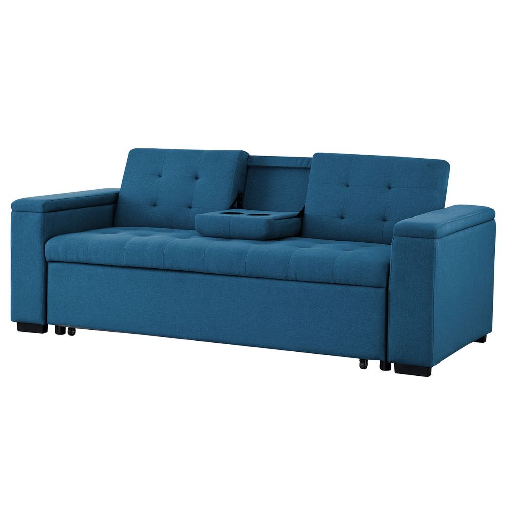 Canapé convertible 3 places en tissu bleu pétrole CORIVA