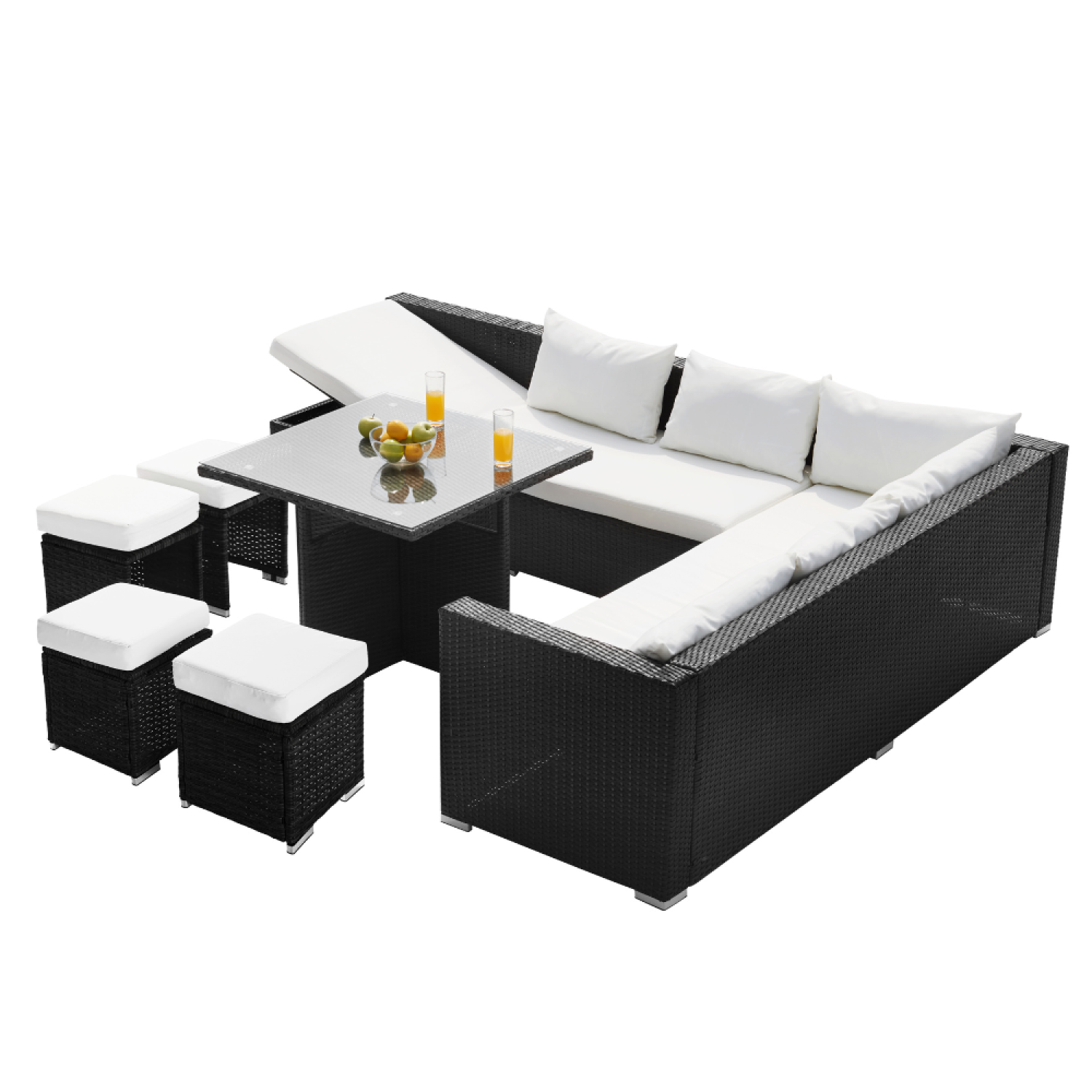 undefined Salon de jardin encastrable 10 places noir en résine tressée