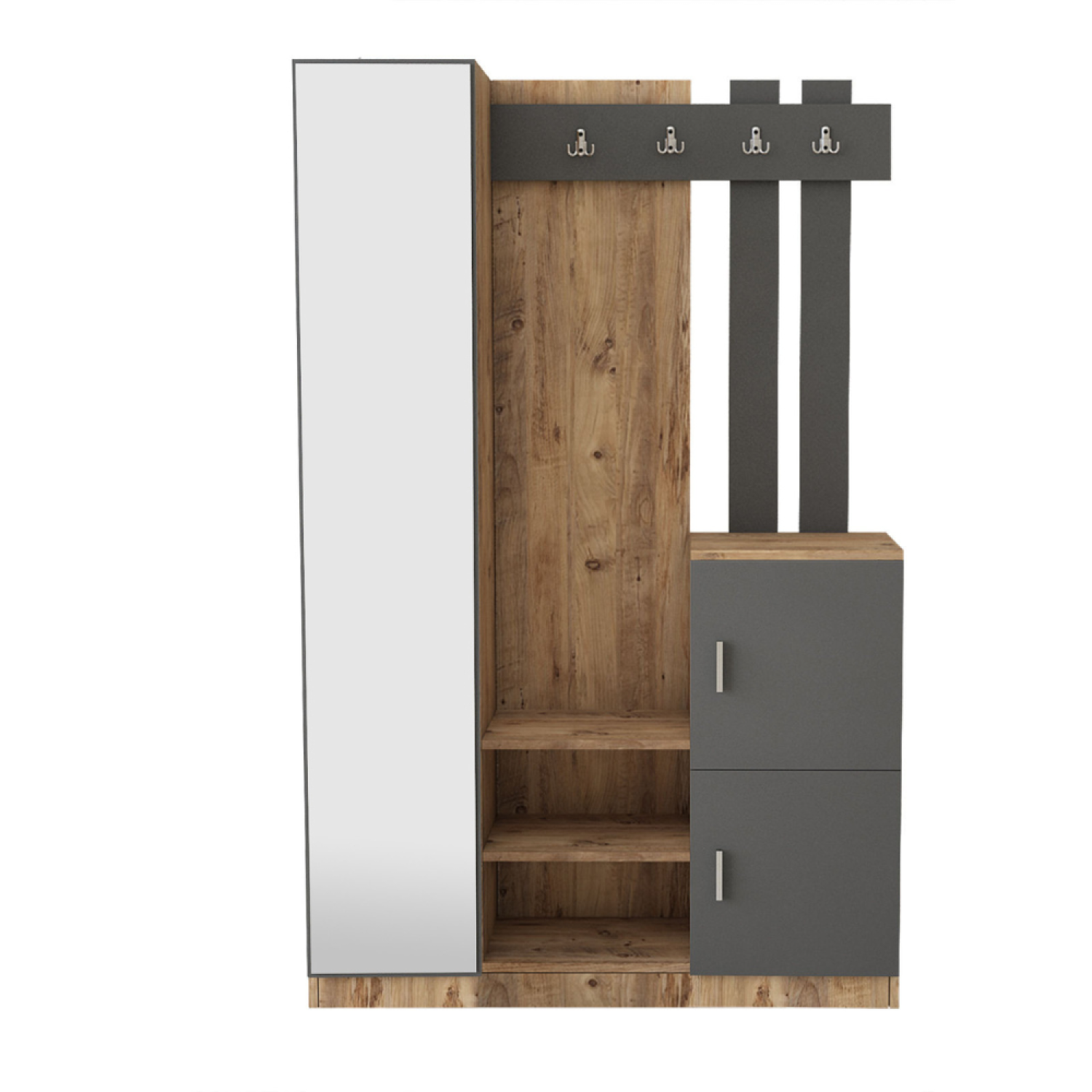 Meuble d'entrée design bois et gris miroir KAUAI