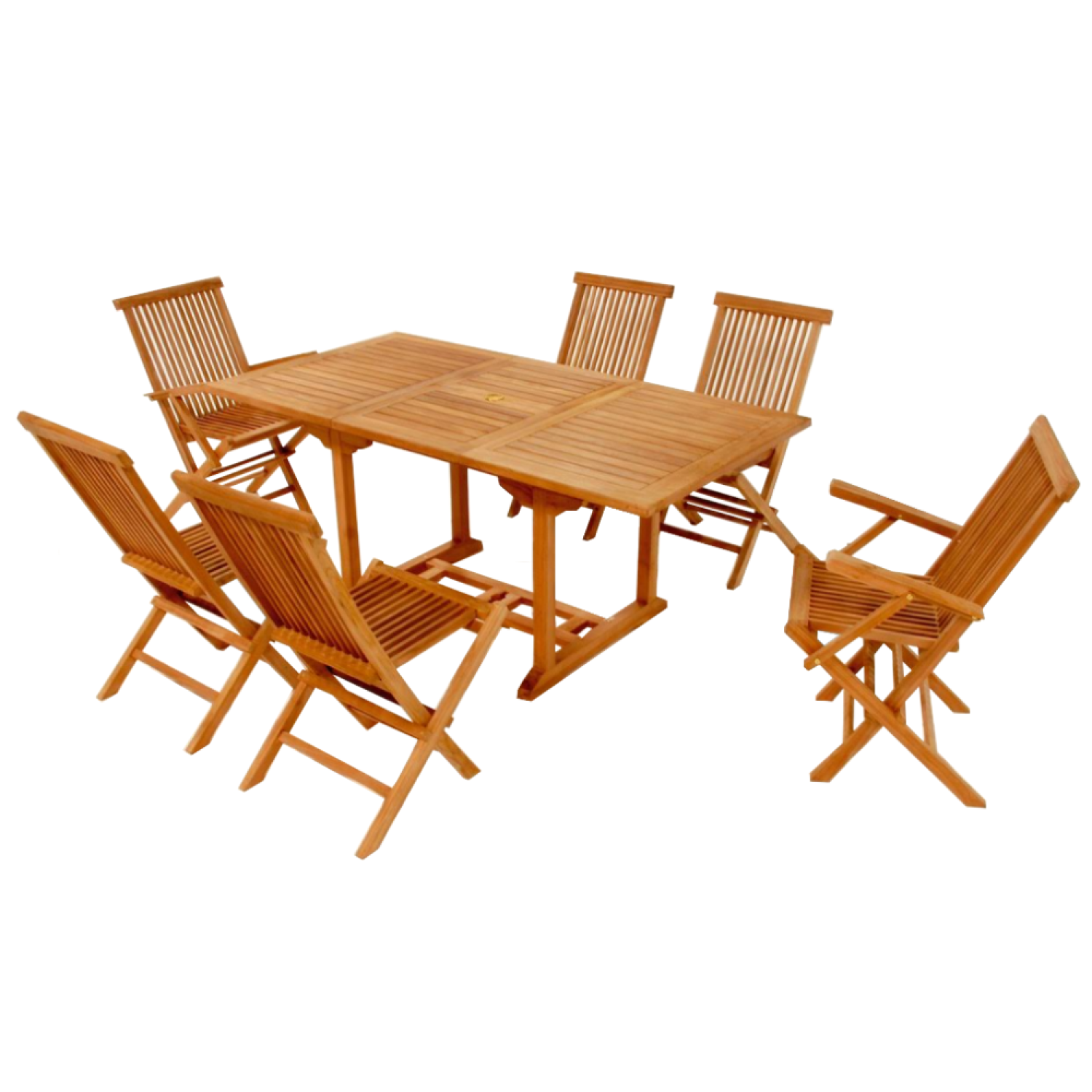 Table rectangulaire 4 chaises et 2 fauteuils en teck huilé LOBO