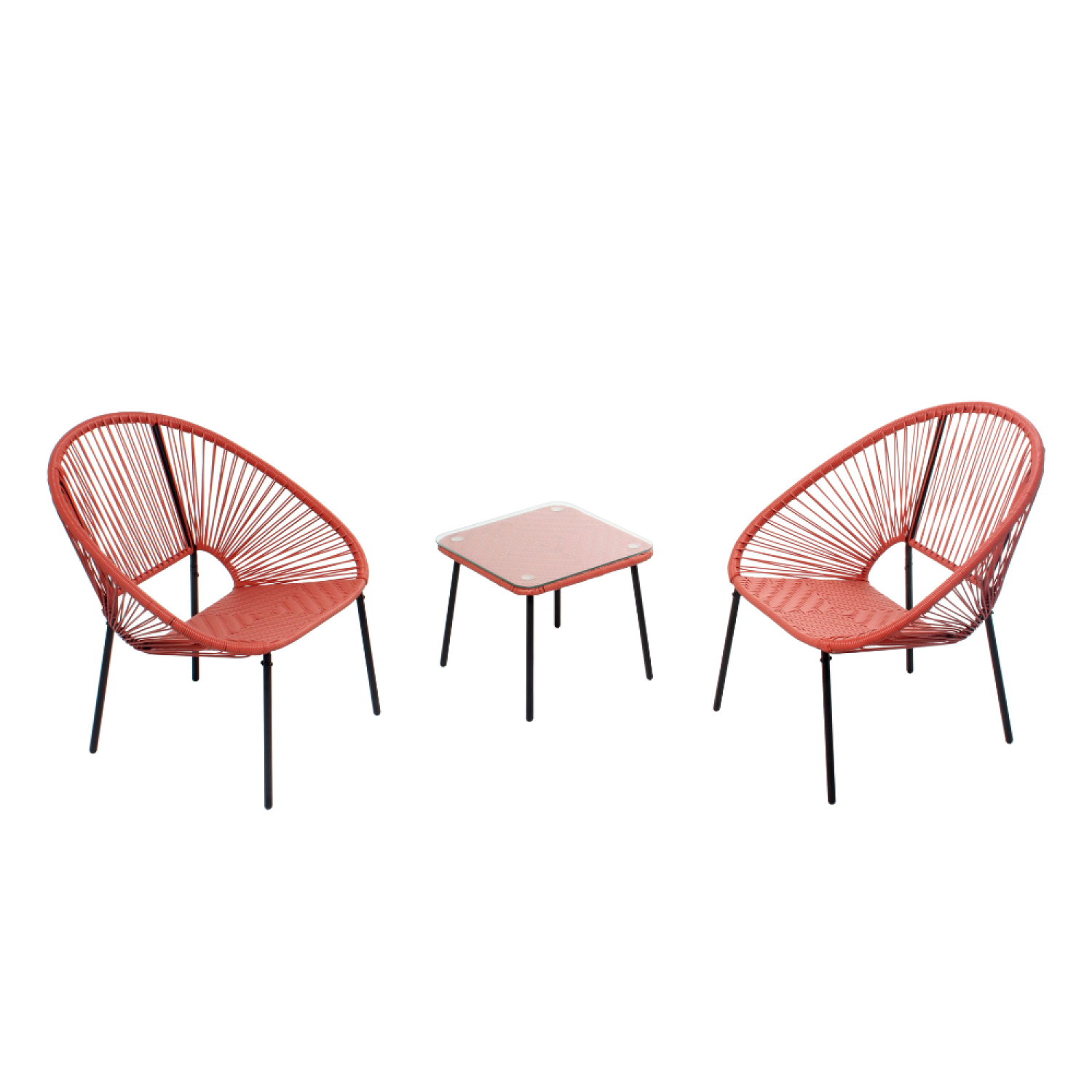Set de 2 fauteuils + table basse terracota LIO