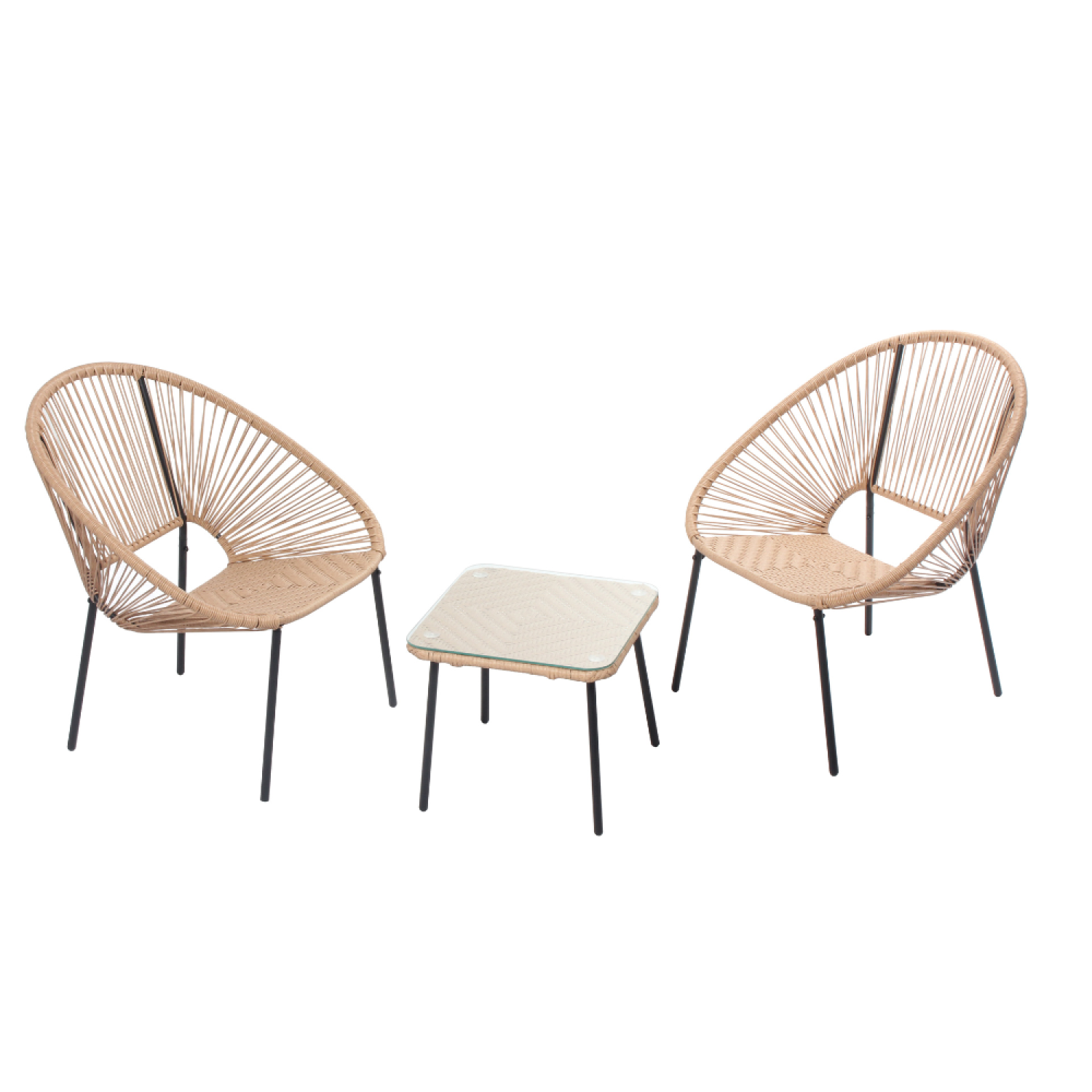 Set de 2 fauteuils + table basse naturel LIO
