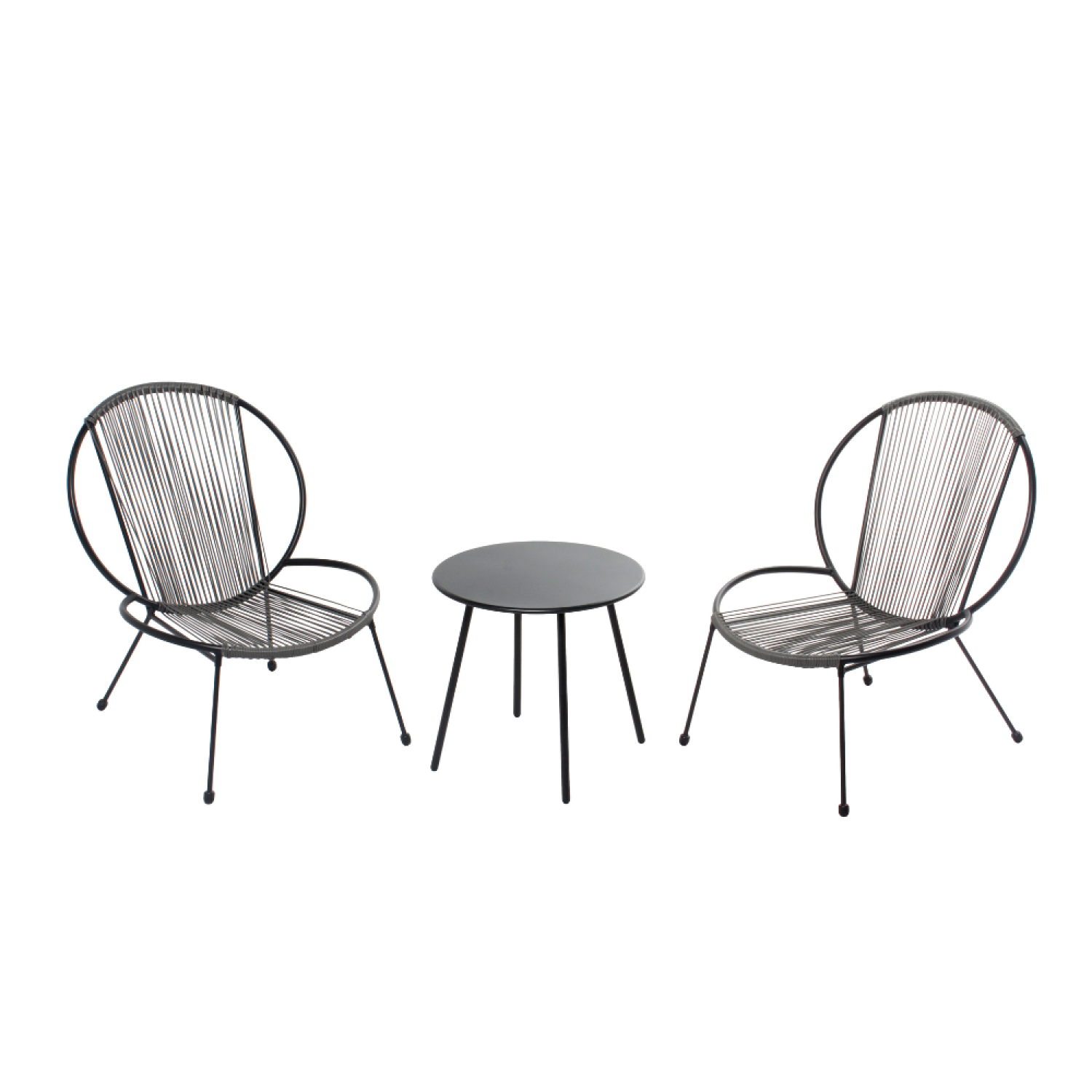 Ensemble de 2 fauteuils + 1 table basse gris foncé SEVILLA