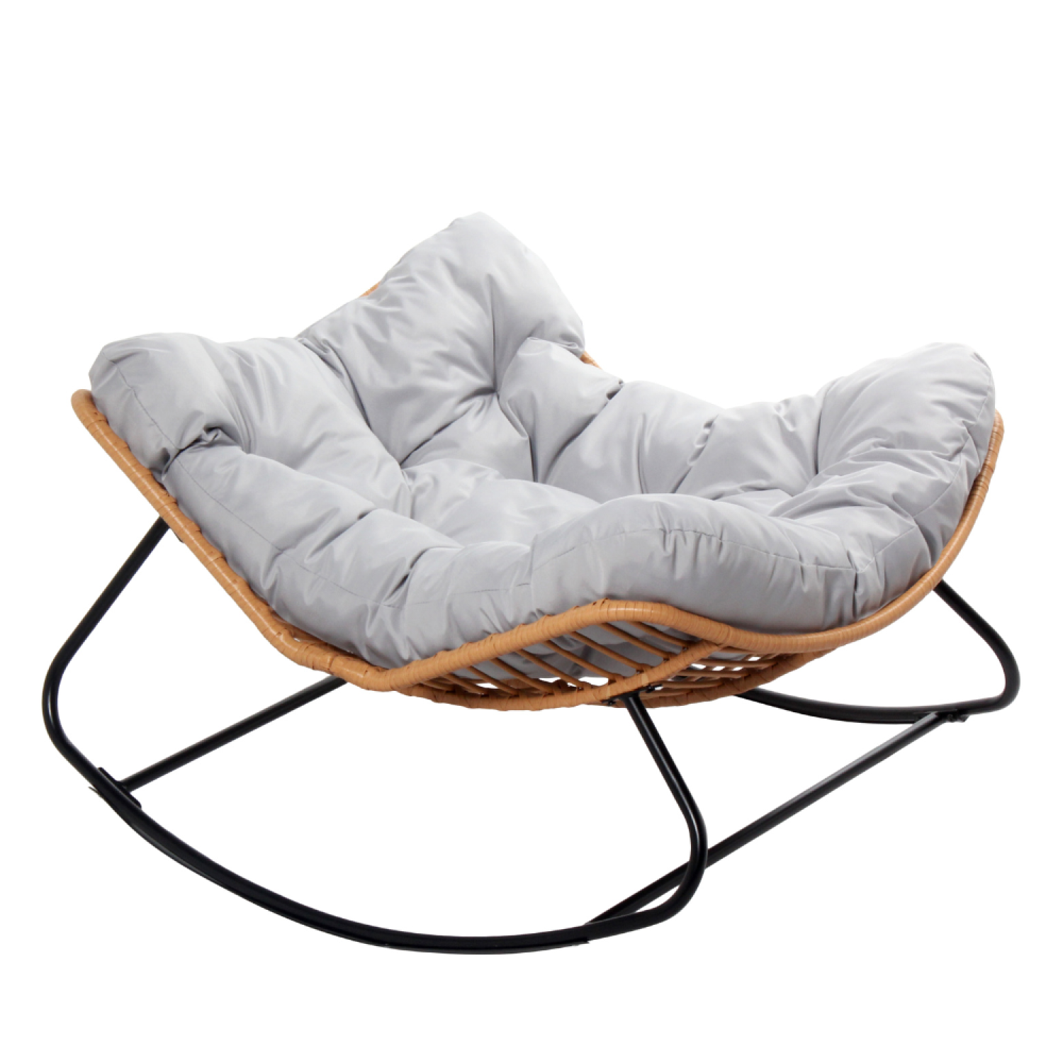 Fauteuil à bascule en résine tressée coussin gris DALENO