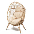 Fauteuil œuf sur pied en résine beige effet rotin JIMMY
