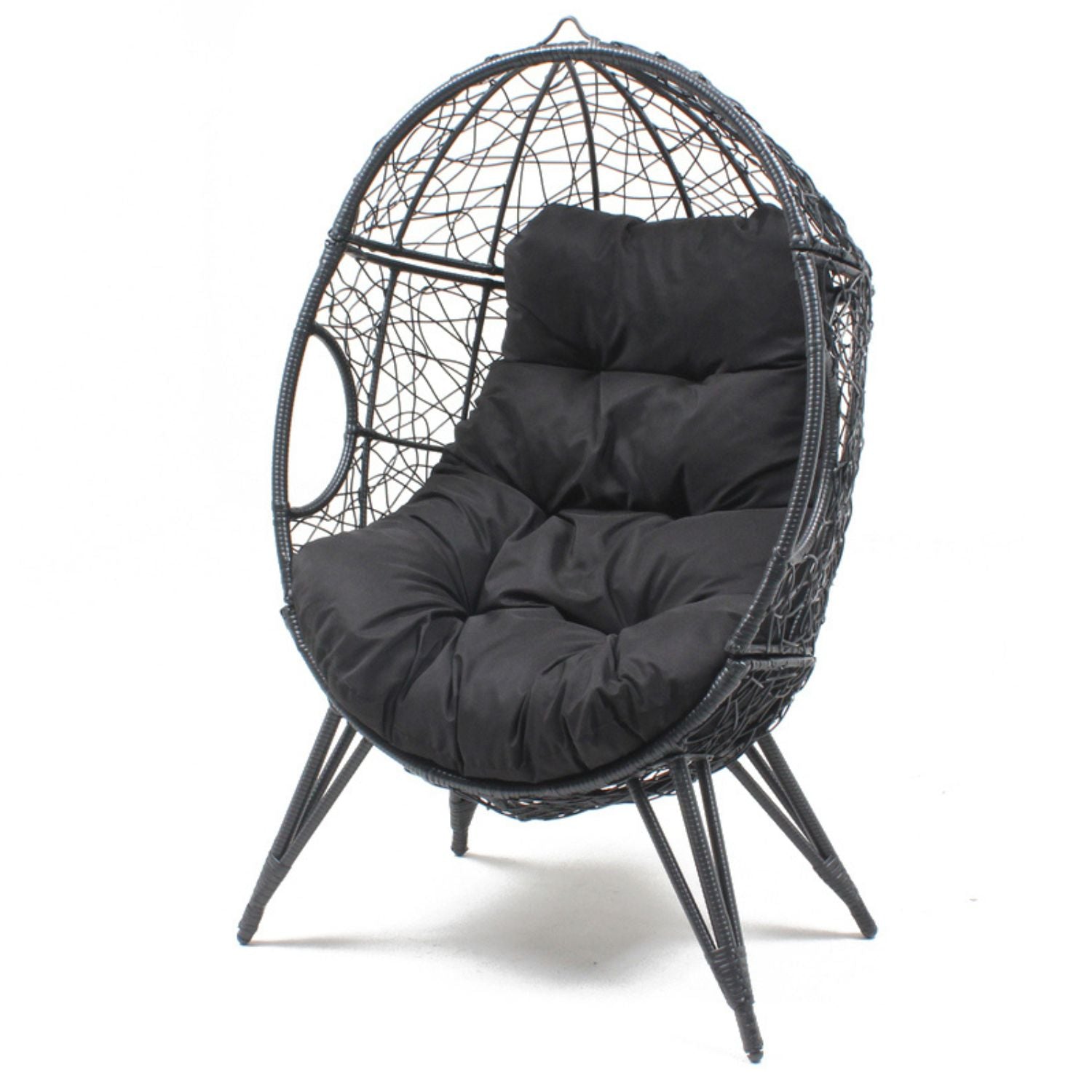undefined Fauteuil œuf sur pied en résine noir effet rotin