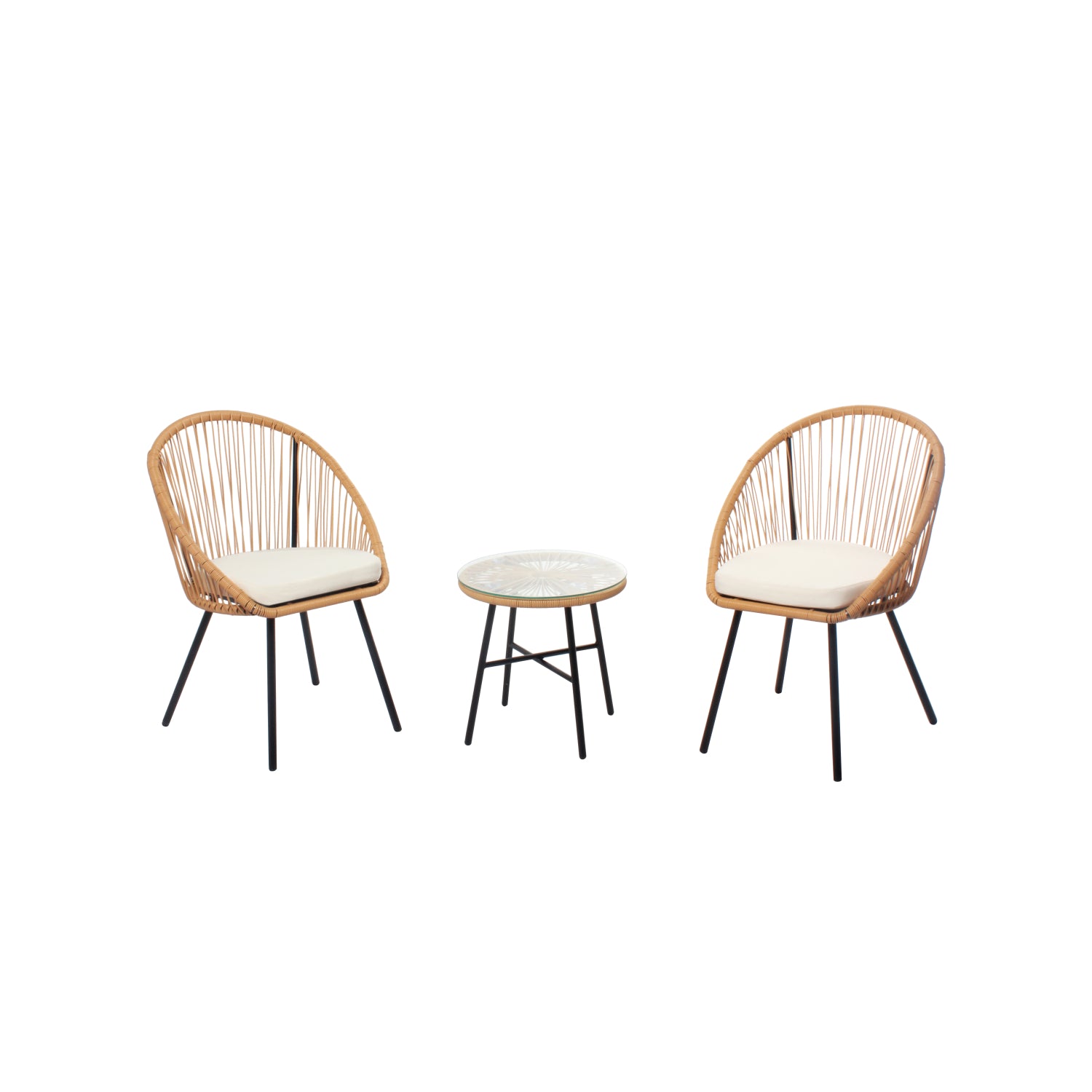 Salon de balcon  2 fauteuils et 1 table coussin beige MORO