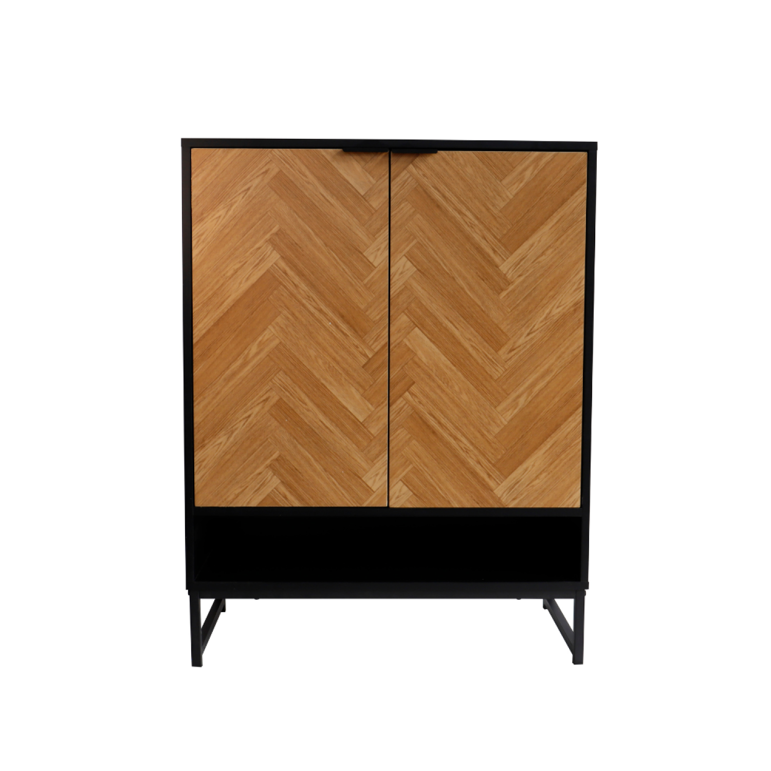 Meuble d'entrée bois et noir chevron avec rangements PESCARA