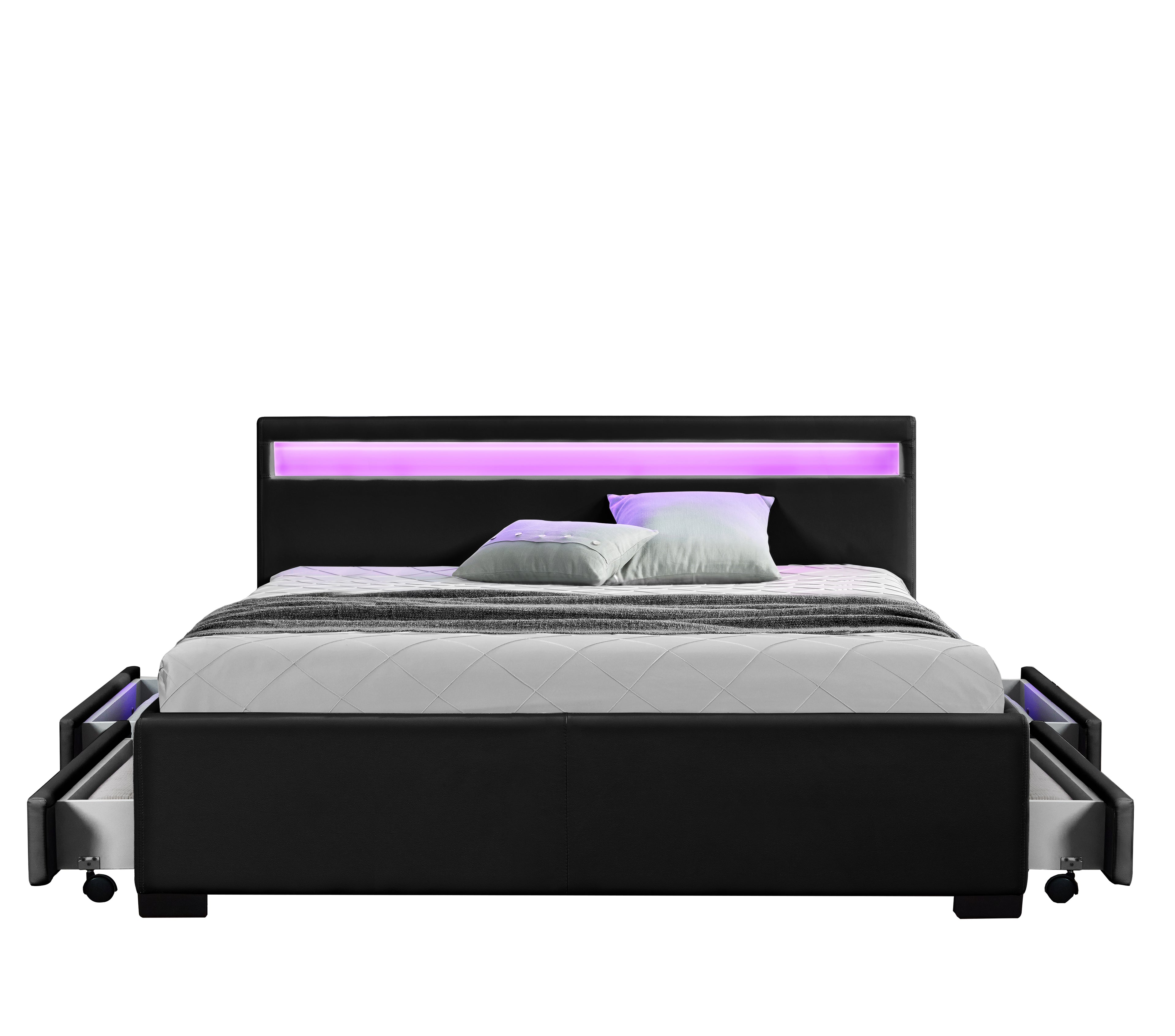Lit coffre avec LED 160 x 200 cm noir CELINA