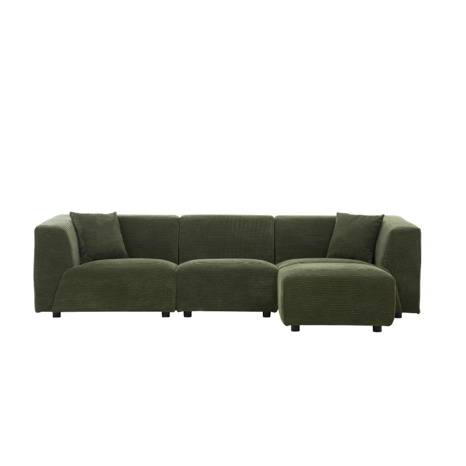 Canapé 3 places + 1 pouf en velours côtelé vert CALMA