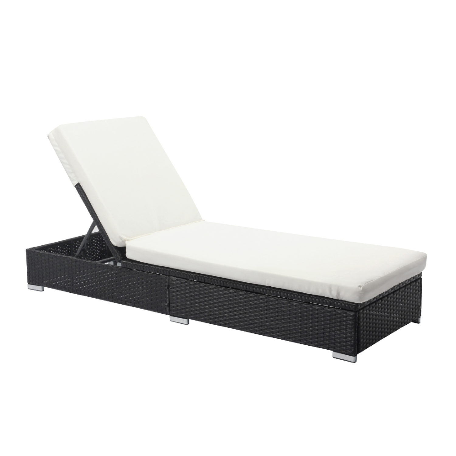 Bain de soleil en résine tressée noir et matelas blanc GRAZ