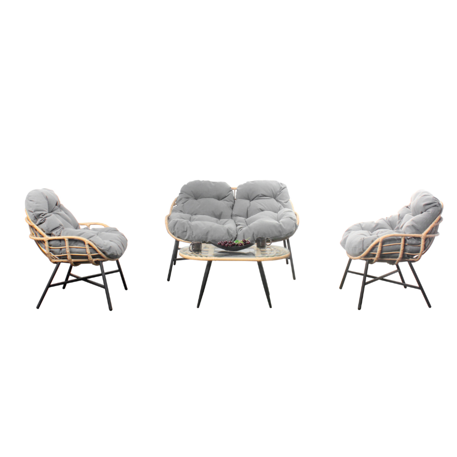 Salon de jardin 4 places canapé + fauteuils gris foncé COMO