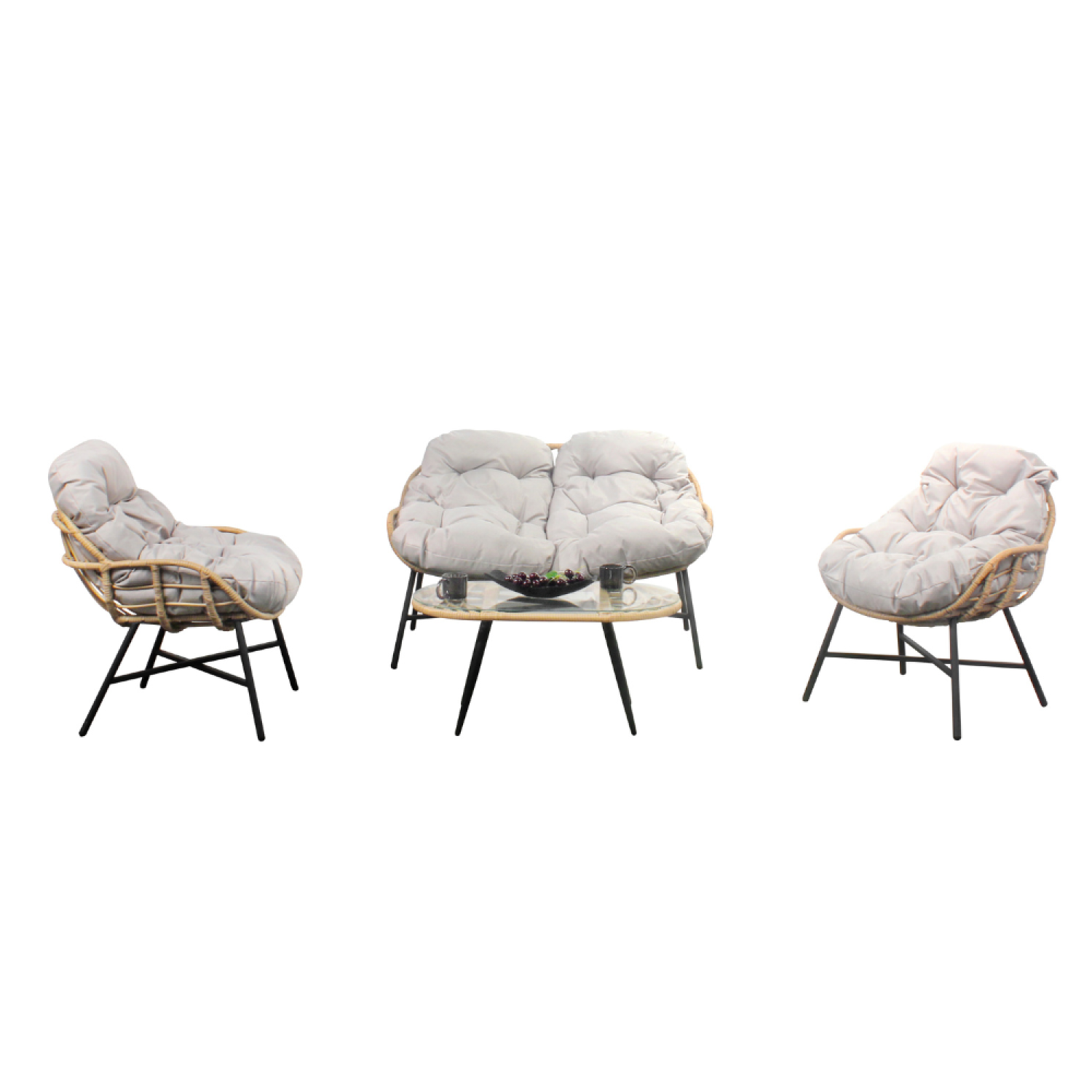 Salon de jardin 4 places canapé + fauteuils beige CASMA