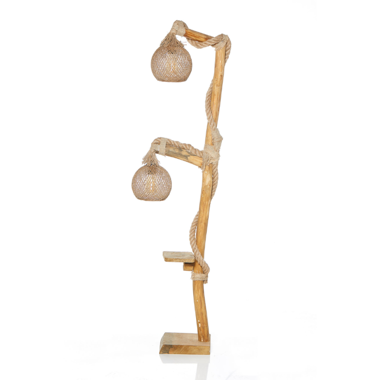 Lampadaire en bois et cordes avec rebord OBIDOS