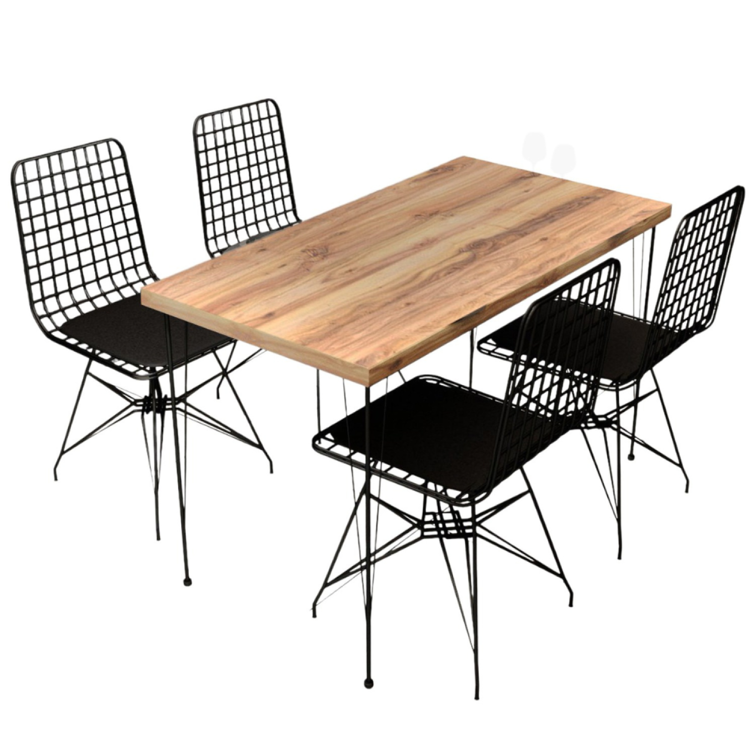 Ensemble repas table et chaises industriel bois et noir CHIA