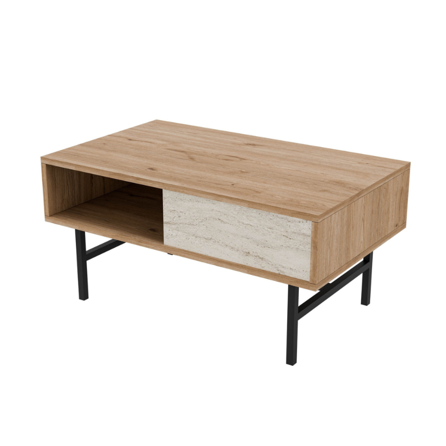 undefined Table basse design bois et travertin avec compartiment