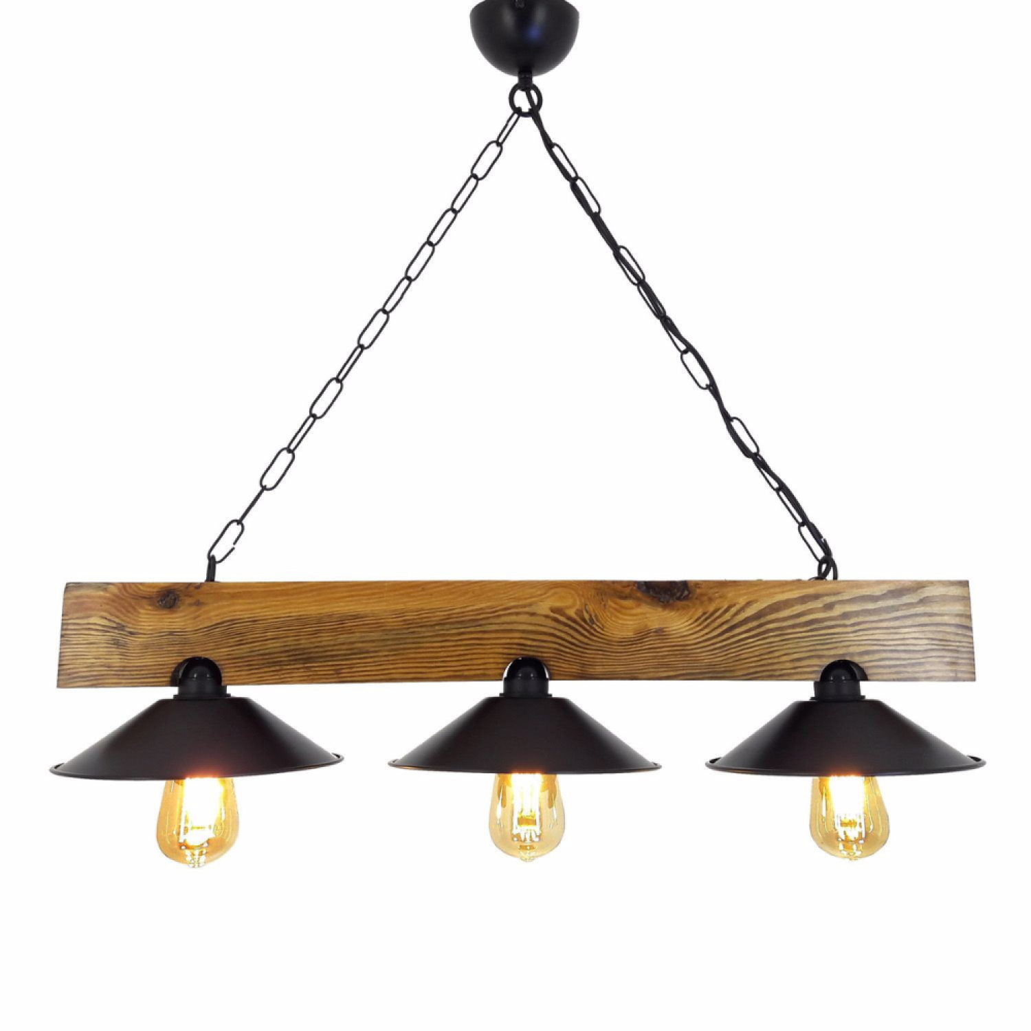Suspension rustique 3 lampes bois et noire JILAN