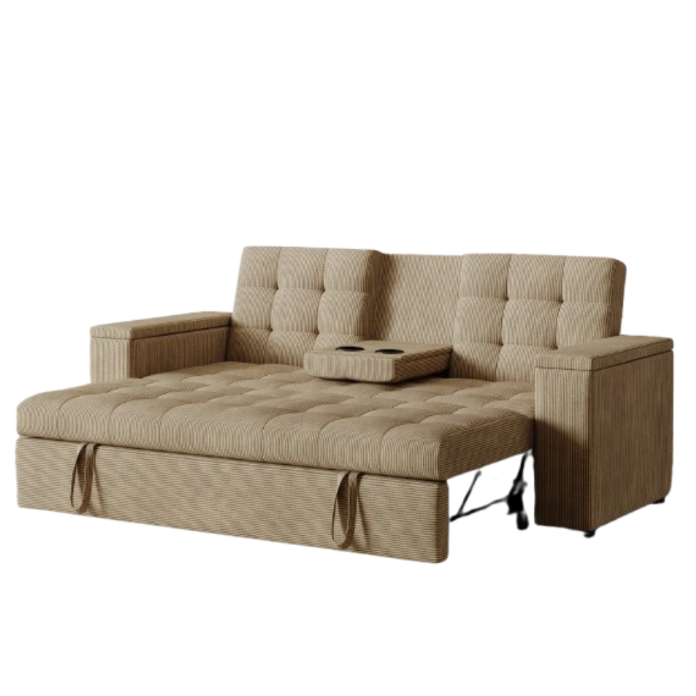 undefined Canapé 3 places convertibles beige velours côtelé