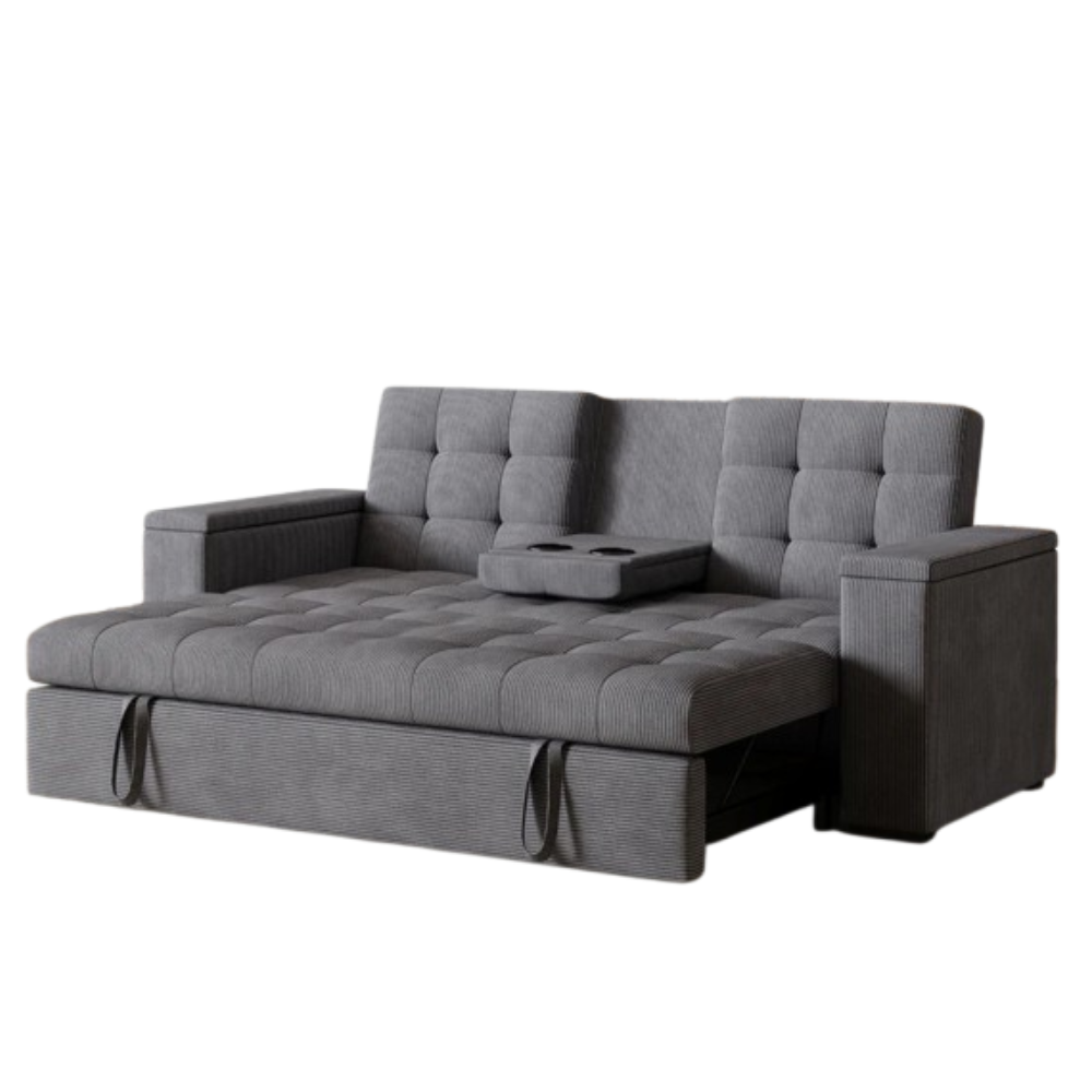 undefined Canapé 3 places convertible gris velours côtelé