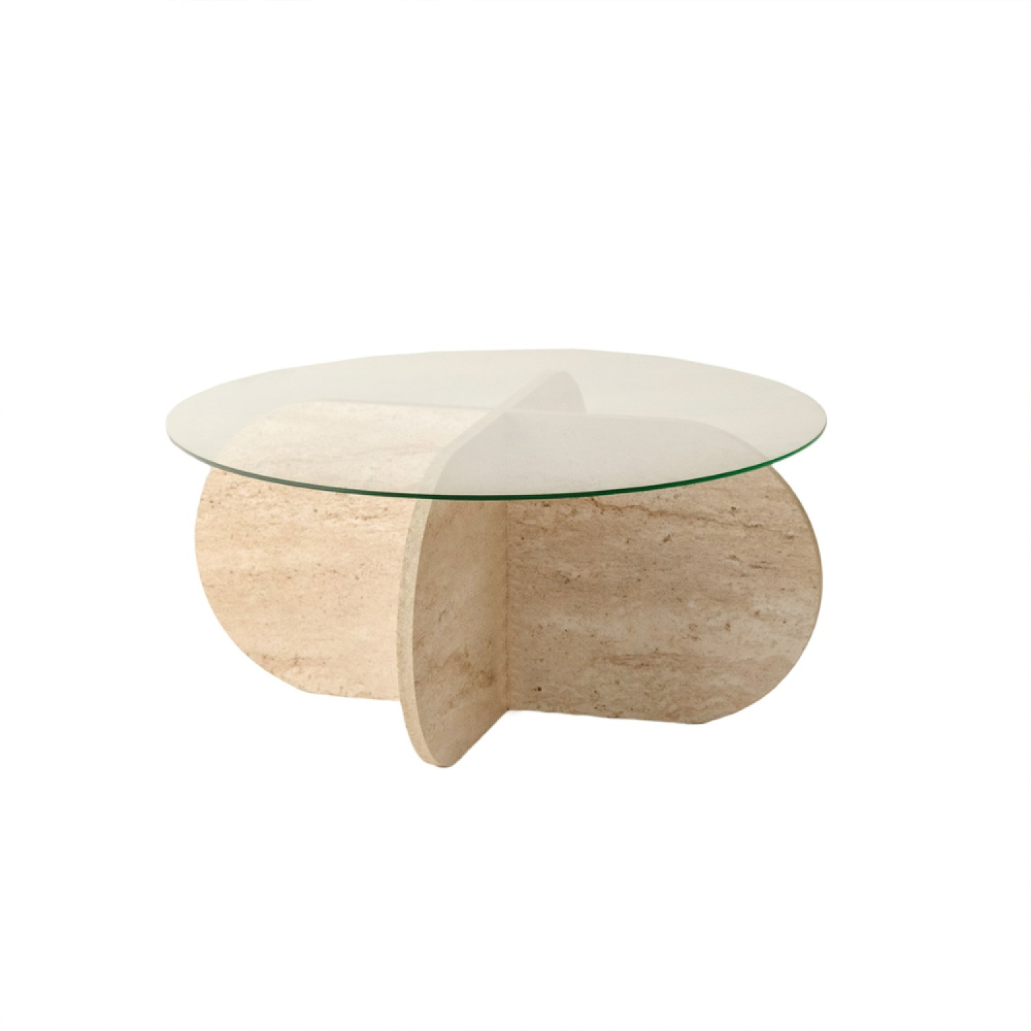 undefined Table basse en bois effet pierre et plateau en verre