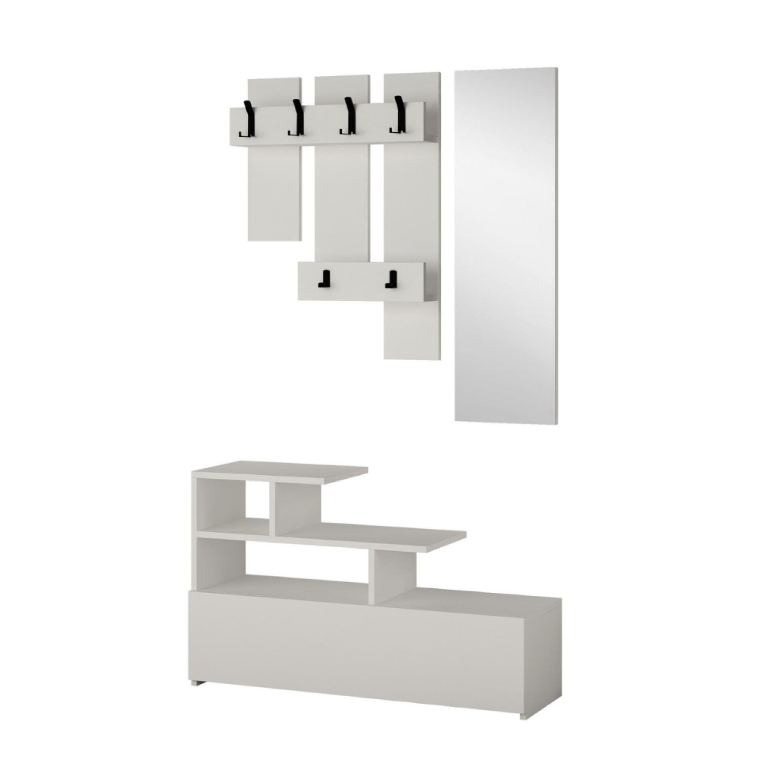 Meuble d'entrée blanc avec porte manteau, rangement et miroir ACCRA